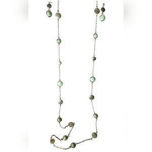 Long Mint Green Station Necklace Set with Gold Discs
